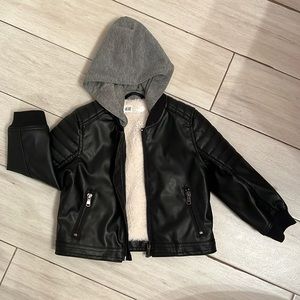 Lined Faux Leather Bomber Jacket with cotton hood. H&M. Size 2T